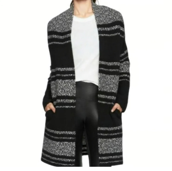 Athleta Wool Cashmere Panorama Point Long Cardigan Black/Marl colour block SZ XS - Picture 2 of 11